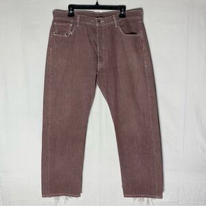 Vintage 90s Levi’s 501 Distressed Purple/Maroon Button Fly Straight Leg Jeans 38